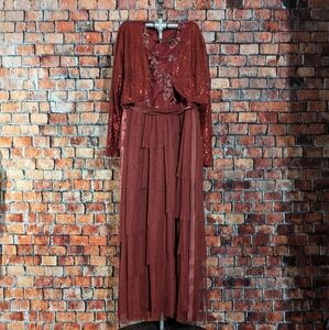 Layered Sequin Ruffle Formal Gown